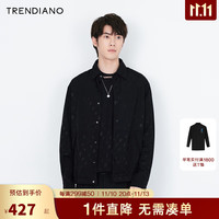 TRENDIANO 潮牌字母提花百搭休闲翻领长袖外套男 黑色090 S