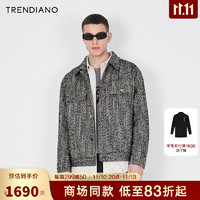 TRENDIANO品质羊毛混纺粗花呢夹克外套男潮 黑灰070 XL