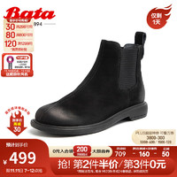 Bata 拔佳 切尔西靴女2023冬商场英伦风羊皮通勤百搭短筒靴98622DD3 黑色-单里 36