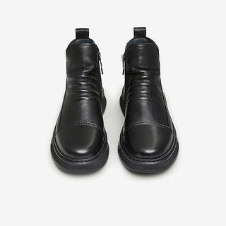 百思图商场同款时尚休闲运动板靴厚底男短靴CAC54DD3 黑色绒里 39