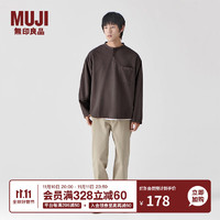 无印良品 MUJI 男式  法兰绒 亨利领衬衫 长袖休闲百搭衬衫 AC08CC3A 深棕色 L（175/100A）