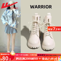 回力马丁靴女鞋冬季高帮靴子女士英伦风女靴韩版短靴女 米色【皮面防水 防风保暖】 35