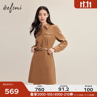 eifini 伊芙丽 POLO领简约通勤静奢风设计感显瘦连衣裙装裙子 焦糖色 160/84A/M