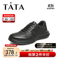 他她（TATA）英伦休闲皮鞋男牛皮黑色系带商务鞋MEJ03CM3 黑色 42