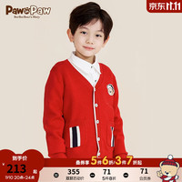 PawinPaw【商场同款】小熊童装春季男童针织V毛衣开衫 红色/20 130