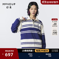 幻走(MOVEUP)yangyang系列纯棉条纹设计师短款毛衣女 蓝白条 S