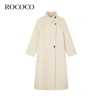 洛可可（ROCOCO）经典白色长款毛呢外套女秋季法式双面羊毛呢子大衣 白色 M