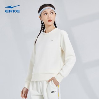 ERKE 鸿星尔克 卫衣女2023春季休闲圆领套头衫打底衫长袖运动上衣 冰川白 L