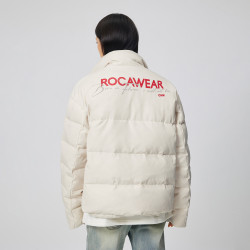 rocawear潮牌暗纹球格基础短款羽绒服男女白鸭绒撞色logo冬季情侣外套