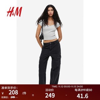 H&M 女装牛仔裤2023秋季新款时尚休闲宽松高腰直筒工装裤1198921 黑色 160/72A