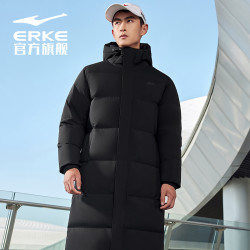 erke鸿星尔克羽绒服冬季男士运动户外防风时尚长款羽绒服大衣外套