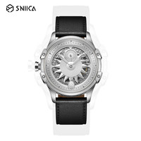 sniica 史尼嘉 太阳之子手表全自动机械表大表盘镂空防水皮带腕表欧美男士手表 达芬奇8026M-无尽皓白