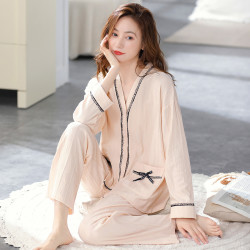 邦朵女士睡衣春秋款棉长袖女款秋季秋冬薄款棉质可外穿两件套家居服女
