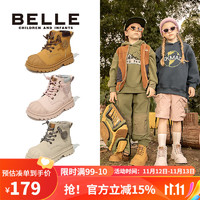 BeLLE 百丽 童鞋23年冬季儿童靴子时尚保暖马丁靴女童加绒短靴 驼色34码