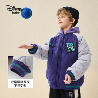 迪士尼童装男童梭织棒球棉服冬时尚帅气保暖卡通外套 太空紫 150cm