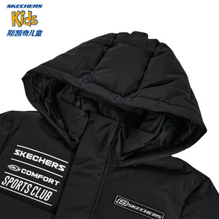 斯凯奇（Skechers）男女童梭织中款羽绒外套P423B012 男童/碳黑/0018 140cm