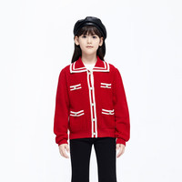 little MO&Co.little moco童装23冬装女童翻领针织开衫毛织外套KBC4CART02 樱桃红色 130/60