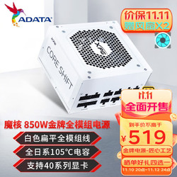 ADATA 威刚 XPG魔核战斗版金牌全模组电脑白色电源(全日系电容/智能温控风扇) 金牌850W  5年保