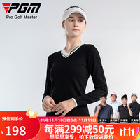 PGM高尔夫服装女士长袖毛衣 秋冬季保暖女装 桃心领型运动球服 YF620-黑色 XL