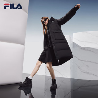 FILA 斐乐女子长款羽绒服2023时尚简约连帽保暖上衣