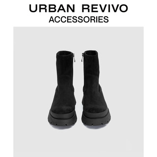 URBAN REVIVO冬季女士经典简约百搭切尔短靴UAWS30063 黑色 36