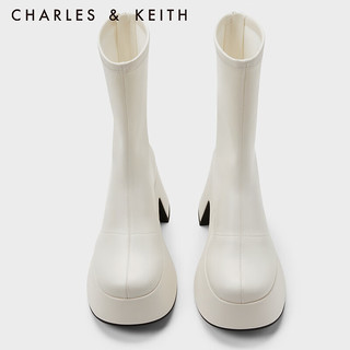 CHARLES&KEITH23冬季时尚弹力短靴瘦瘦靴女CK1-90580180 White白色 35