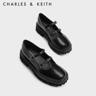 CHARLES&KEITH23冬季英伦风厚底T字带玛丽珍单鞋CK1-70900499 Black Box黑色 38