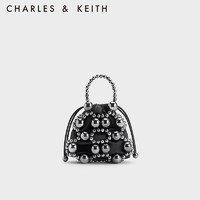 CHARLES&KEITH圣诞系列23冬季串珠织斜挎包手提包女CK2-50151346 Jet Black黑色 S