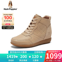 暇步士（Hush Puppies）短靴女士高帮内增高英伦风时装靴B4M12DD3 卡其色 39