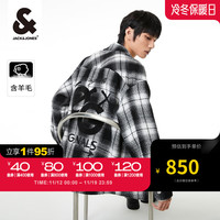 杰克·琼斯（JACK&JONES）男百搭通勤时尚翻领刺绣口袋格纹衬衫外套男223327001 黑色E40 175/96A/M