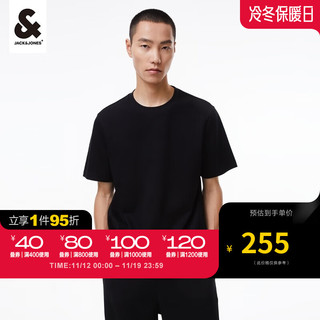 杰克·琼斯（JACK&JONES）男士舒适商务休闲百搭纯色纯棉短袖T恤223301074 黑色E40 165/88A/XS