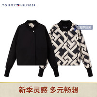 TOMMY HILFIGER24早春女装双面穿刺绣棒球领合身版铺棉夹克外套40927 黑色/黑白拼色BDS M