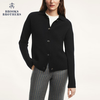 布克兄弟（BrooksBrothers）女士秋冬绵羊毛翻领毛衣宽松针织开衫外套 0004-藏蓝色 M