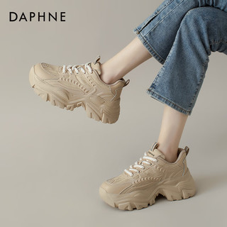 达芙妮（DAPHNE）麦穗老爹鞋女轻便网面透气运动鞋显脚小复古百搭小白鞋 卡其色 40