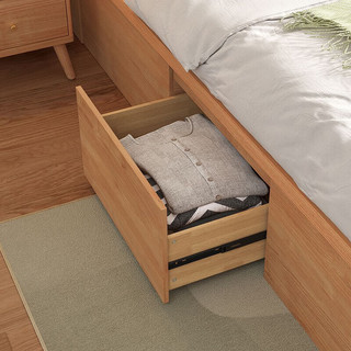 LINSY KIDS实木框双人床简约北欧夜灯多功能储物高箱床AU6A 注：AU6A1.2米是翻盖式高箱床 1.5x2.0米