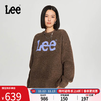 Lee韩国设计宽松版大logo羊毛混纺套头毛衣潮流LUT0063 棕色 XL