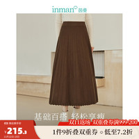 茵曼（INMAN）高腰针织半身裙冬季女装美拉德A字大裙摆裙子 咖啡色 L