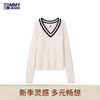 TOMMY JEANS 24早春女装复古绞花拼色V领宽松针织衫毛衣DW0DW17498 米白色YBH S