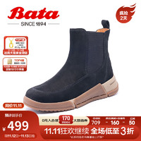 Bata 拔佳 切尔西靴女2023冬商场牛皮厚底百通勤户外短筒靴AWW48DD3 黑色-单里 34