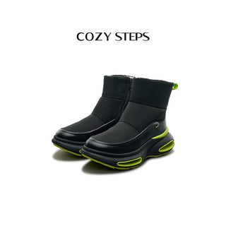 COZY STEPS可至【万茜同款】男女款23冬季COZYLOOP羊毛雪地靴厚底太空鞋 曜石黑+青苹果绿（8108） 37