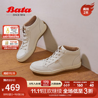 Bata 拔佳 休闲鞋女2024春季商场牛皮通勤百搭时尚高帮板鞋ATK30AM4 米白 35