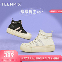 TEENMIX 天美意 鞋子女鞋简约时尚高帮鞋百搭学院风女休闲鞋冬NGX28DM3 黑色 39