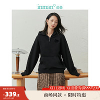 茵曼（INMAN）连帽拉链卫衣女装内里绒毛保暖上衣 午夜黑 S