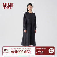 无印良品（MUJI）女式 法兰绒抽褶连衣裙 美拉德纯棉起毛长裙子秋冬 BC08CC3A 炭灰色 M 160/84A