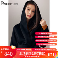 PALUOPO 帕罗 毛呢大衣女士秋冬保暖双面呢中款显瘦毛呢外套 黑色 S/155