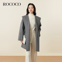 洛可可（ROCOCO）连帽中长款收腰羊毛呢外套女2023法式秋冬双面呢子大衣 灰色 S