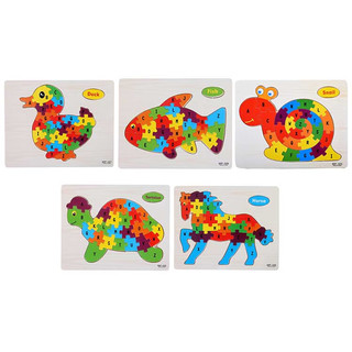 麦仙蝶木制英语儿童26个字母认知平面拼图玩具早教认字母图形玩具 马儿一个装