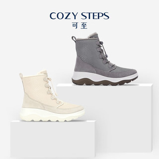 COZY STEPS可至女士冬季休闲系列时尚圆头蛇皮纹厚底保暖防寒雪地靴 沥青色 38