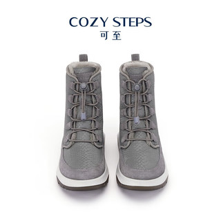 COZY STEPS可至女士冬季休闲系列时尚圆头蛇皮纹厚底保暖防寒雪地靴 沥青色 38