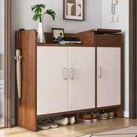 锦需 鞋柜家用门口外楼道大容量简约现代入户玄关柜阳台简易收纳鞋架子 深胡桃+白140x30x80cm